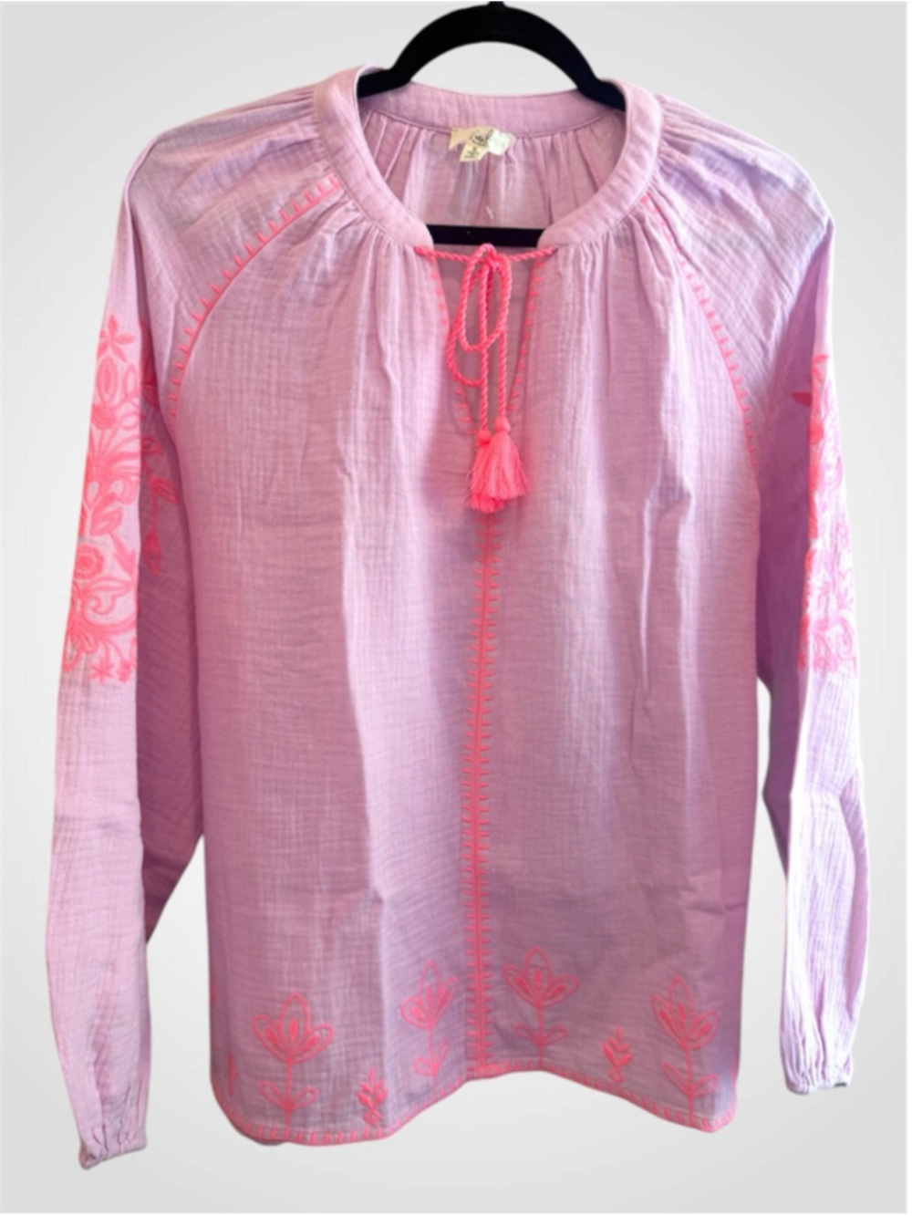 Easel Cotton Gauze Embroidered Long Sleeve Top Size S